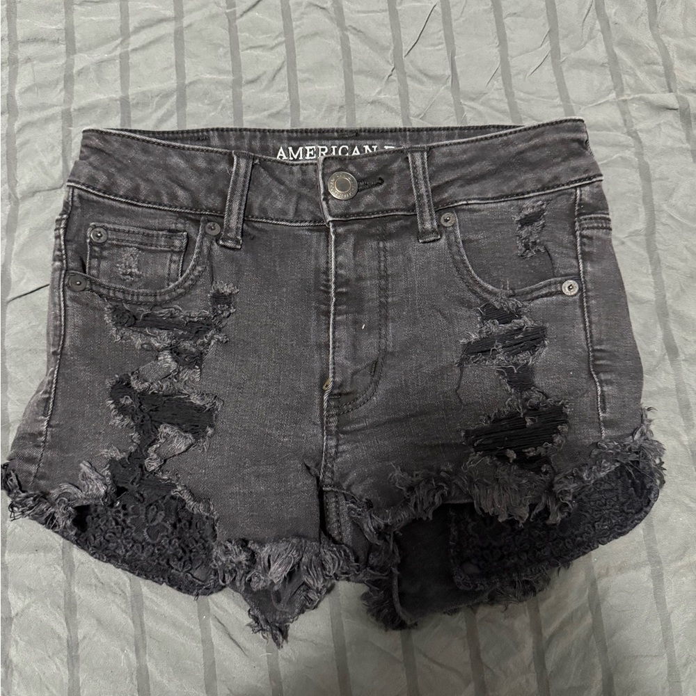 American Eagle Outfitters Charcoal Distressed Jean Shorts